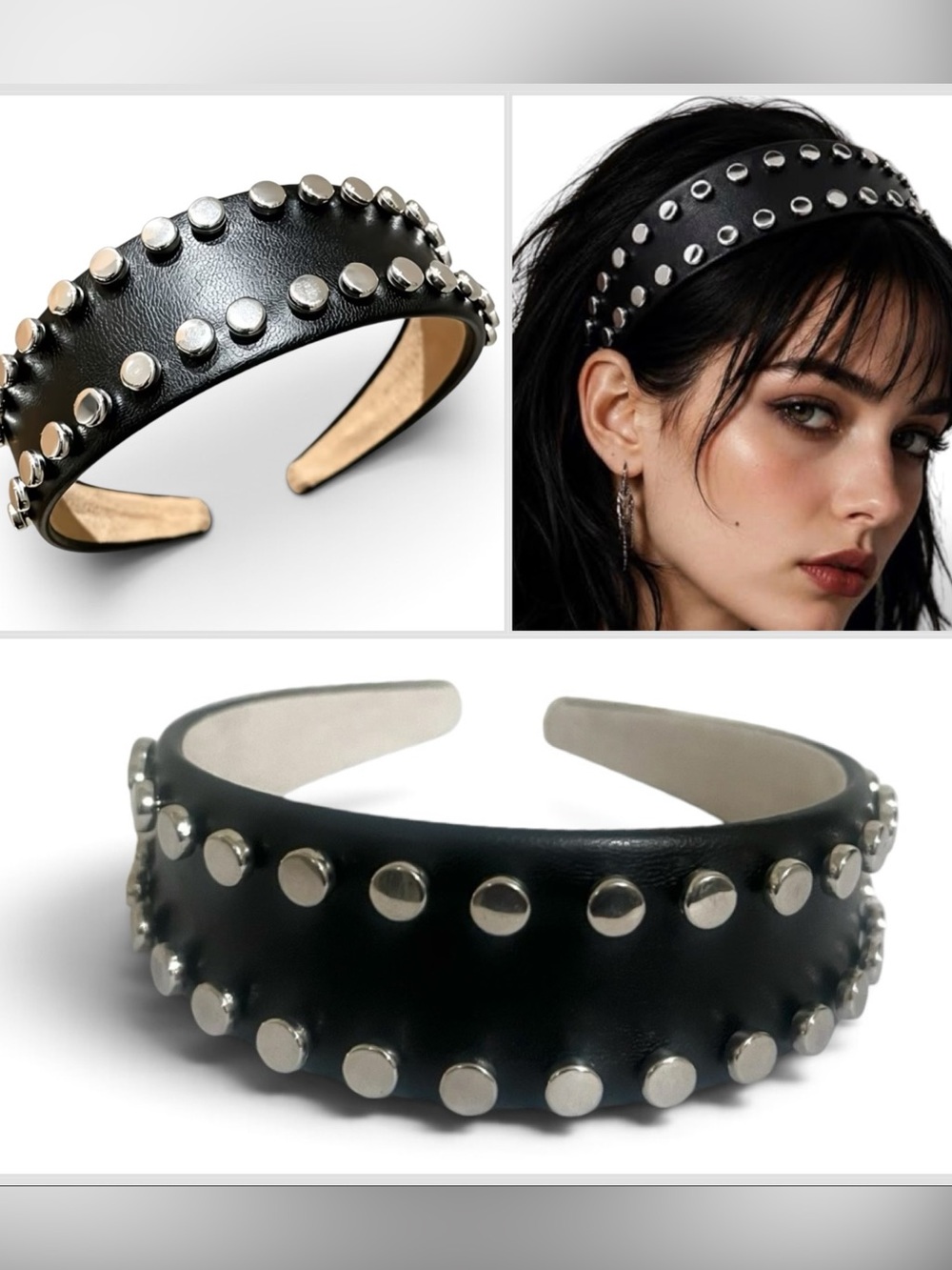 Studded Black Leather Headband